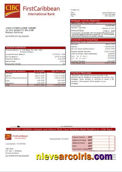 Dominica CIBC Bank bank mortgage statement